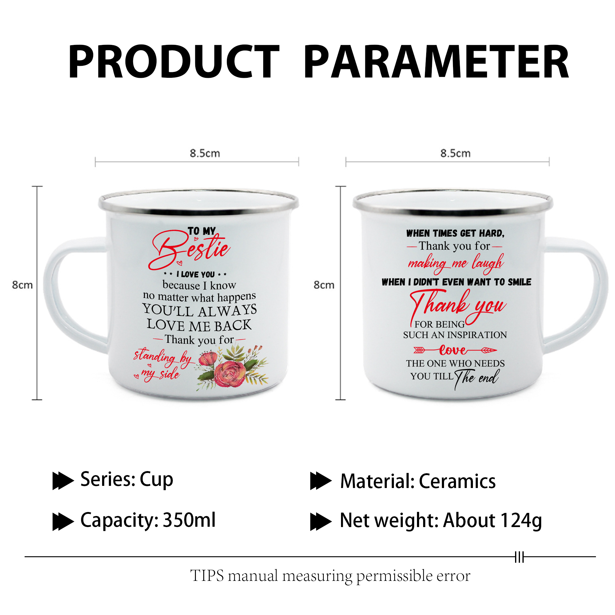 To My Bestie Mug Enamel Cup "Thank You For Standing By My Side" Gifts for Sisters/Friends-Jessemade AU