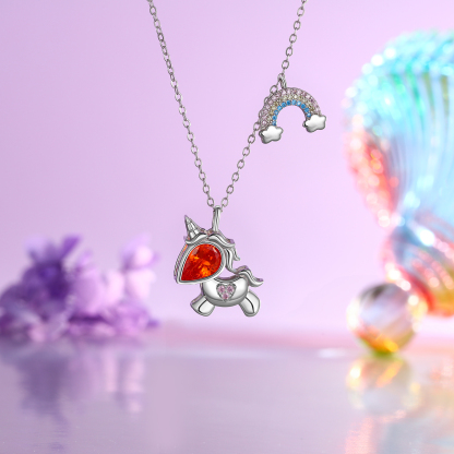 Special Love Unicorn Necklace With Birthstone Gifts For Her-Jessemade AU
