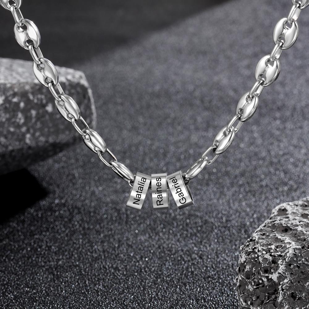 Personalised Men Pendant Necklace with 4 Beads Engraved 4 Names Custom Gifts for Him-Jessemade AU