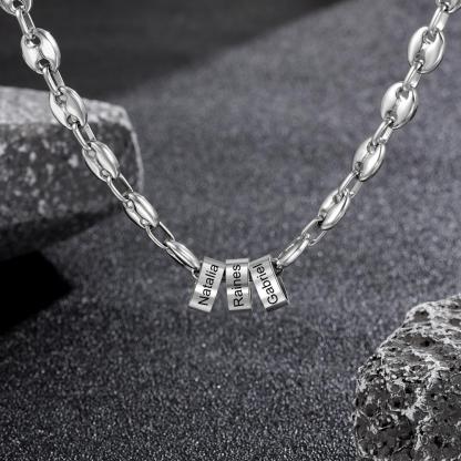 Men Personalised Necklace with 3 Beads Engraved 3 Names Custom Gift For Him