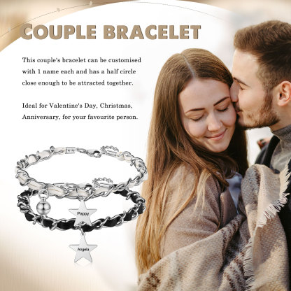 Personalised 2 Names Couple Bracelet Set Adjustable Bracelet Star Gift for Couples-Jessemade AU
