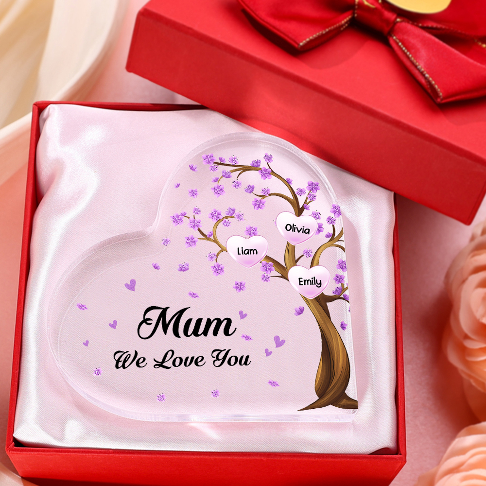 3 Names - Personalised Acrylic Heart Keepsake Custom Text Purple Flowers Tree Ornaments Gifts for Grandma/Mother-Jessemade AU