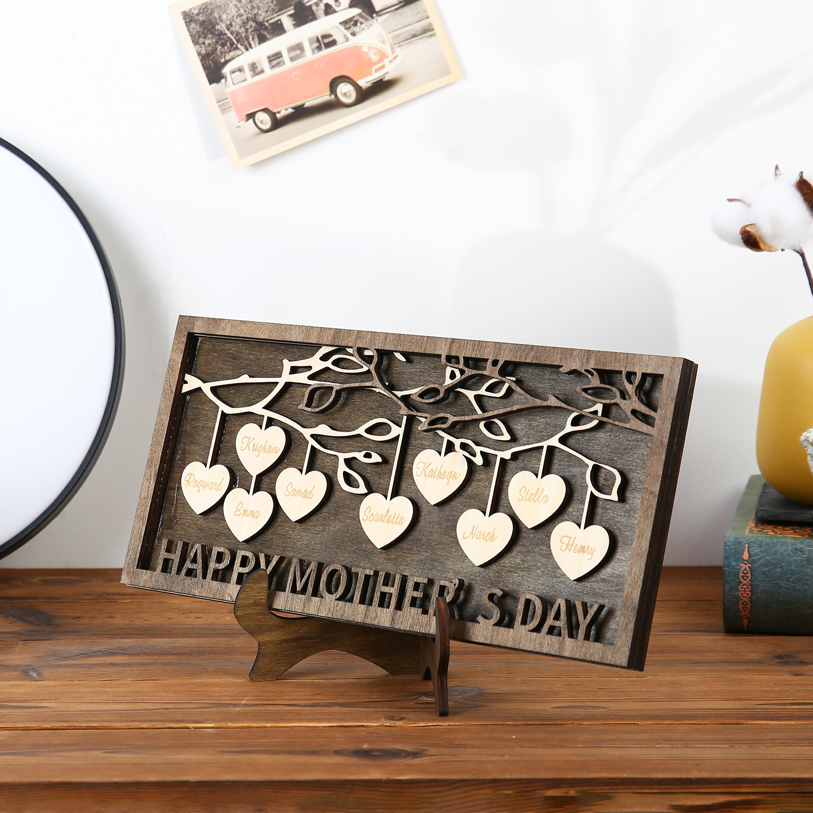 Custom Family Tree Sign Engrave 9 Names Wooden Family Frame Home Decor-Jessemade AU