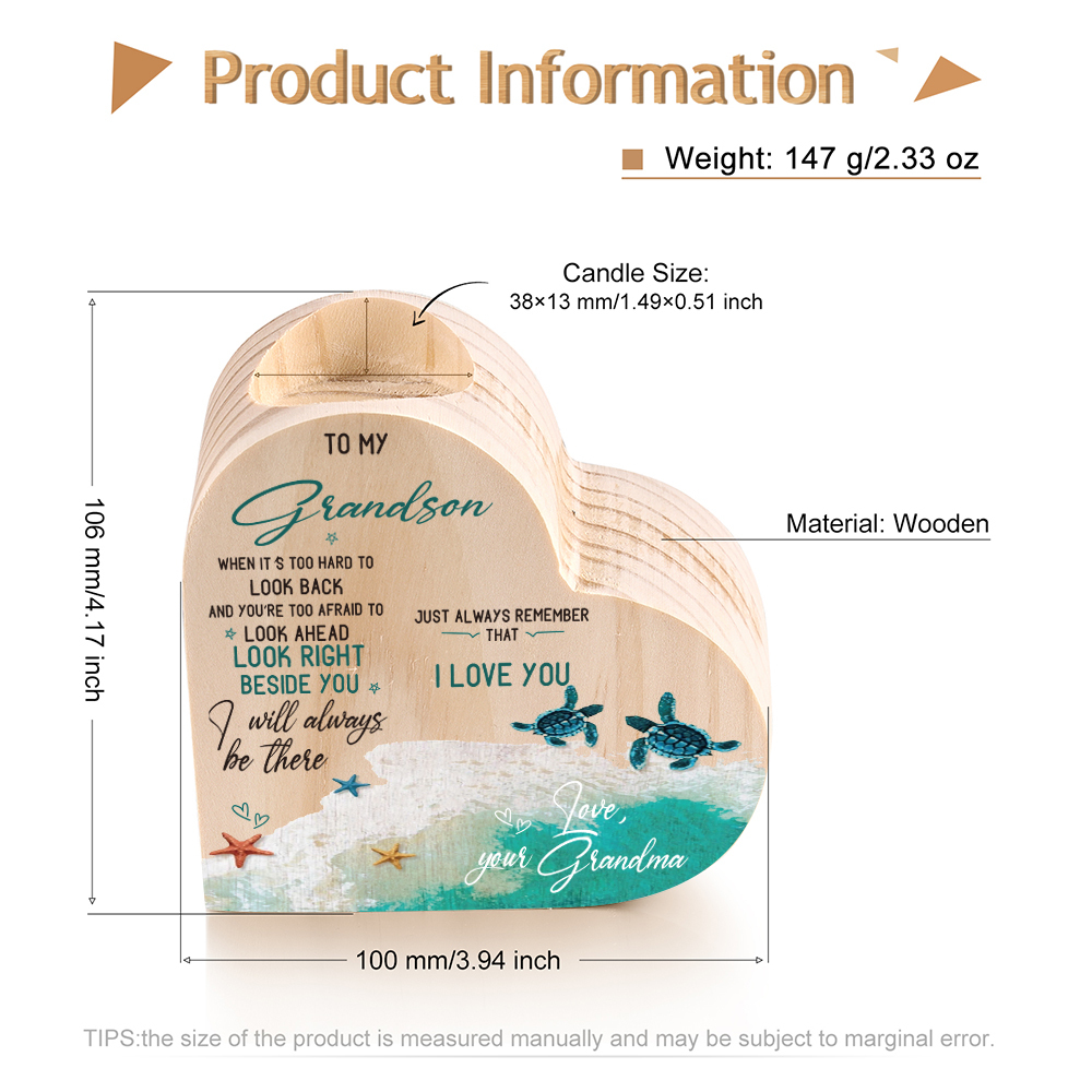 To My Grandson Wooden Heart Candle Holder "I will always be there"-Jessemade AU