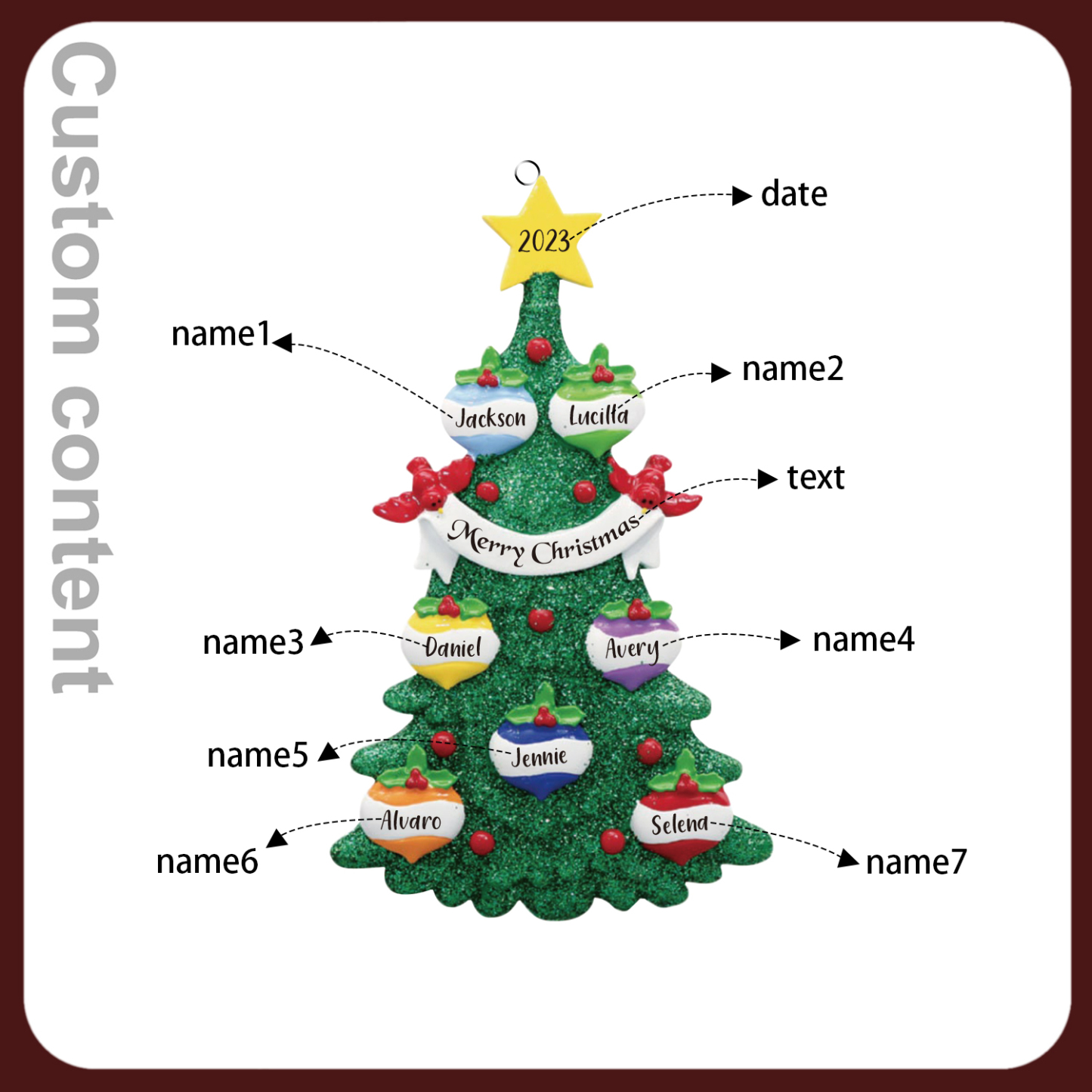 7 Names - Personalised Christmas Tree Ornaments Custom Text & Year Wooden Christmas Pendant Gifts for Family Friends-Jessemade AU