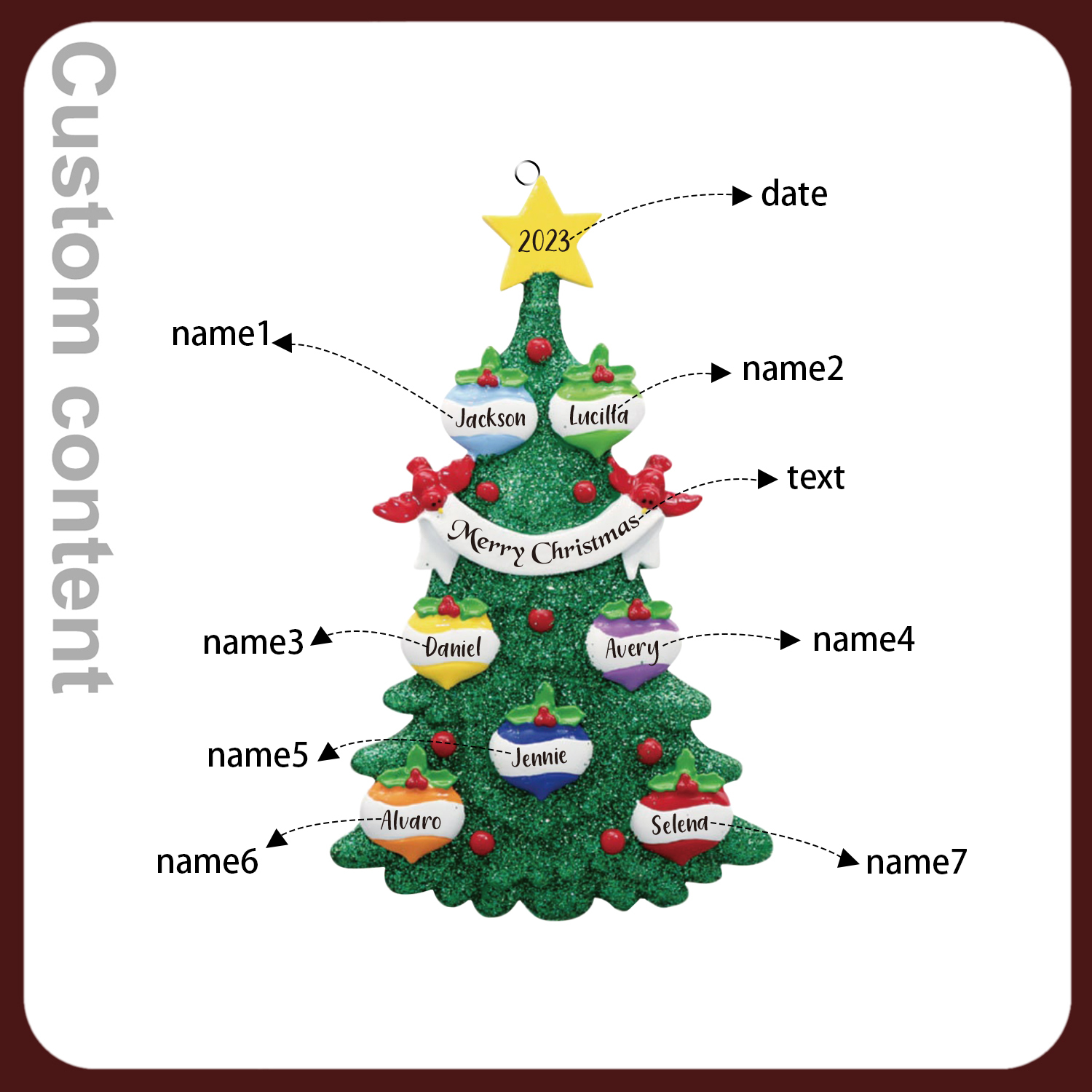 7 Names - Personalised Christmas Tree Ornaments Custom Text & Year Wooden Christmas Pendant Gifts for Family Friends-Jessemade AU