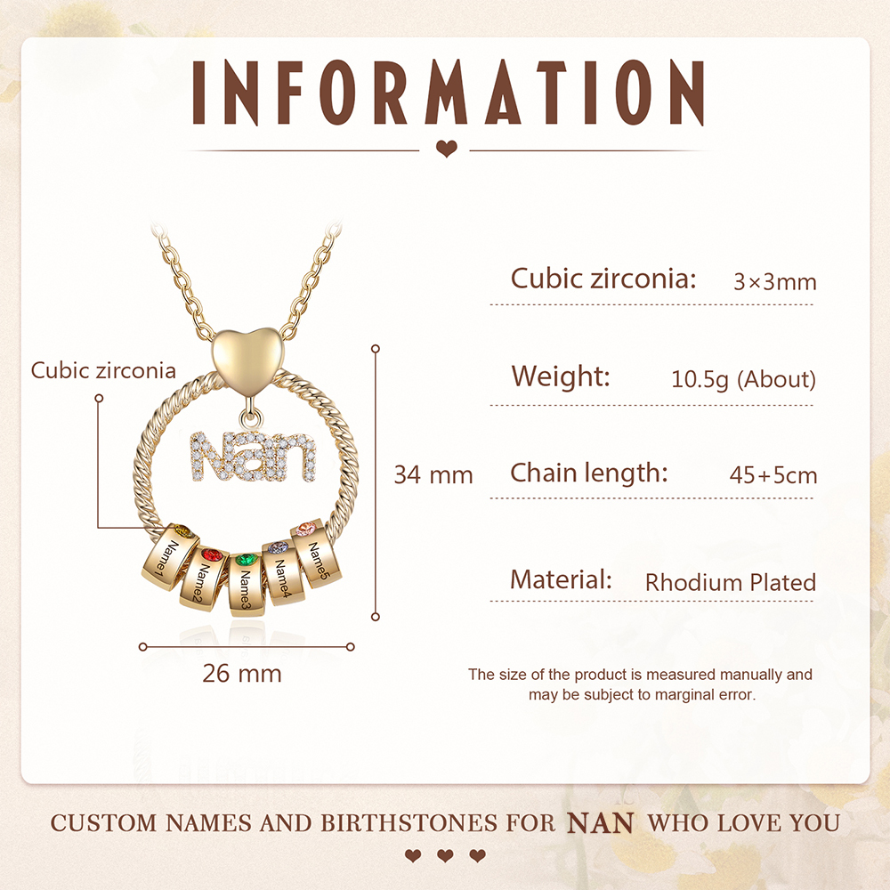 5 Names - Personalised Nan Necklace Custom Names & Birthstones Circle Pendant Necklace Gift for Grandma Nanna-Jessemade AU