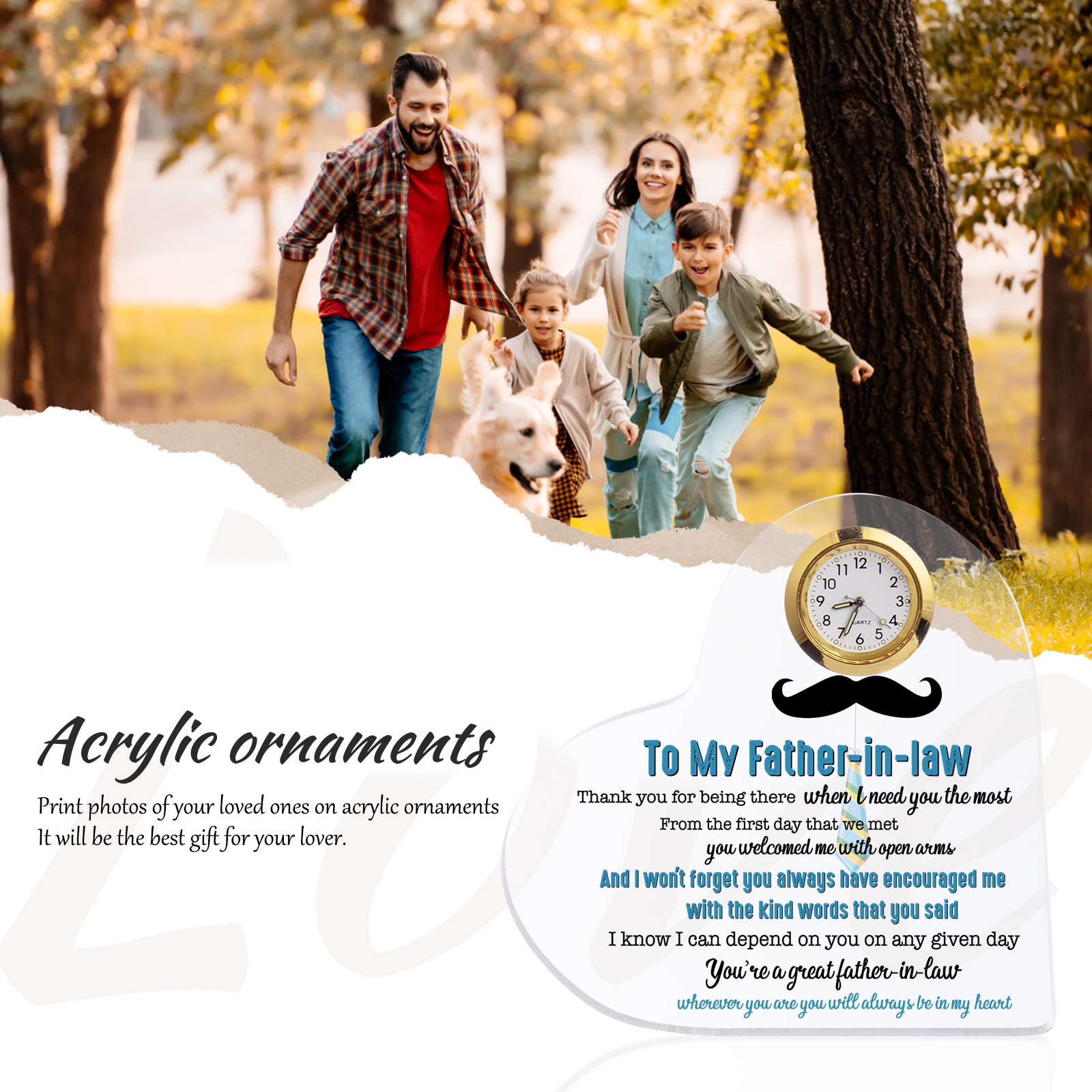 To My Father-in-law Acrylic Heart Clock Keepsake Heart Sign - I know I can depend on you on any given day-Jessemade AU