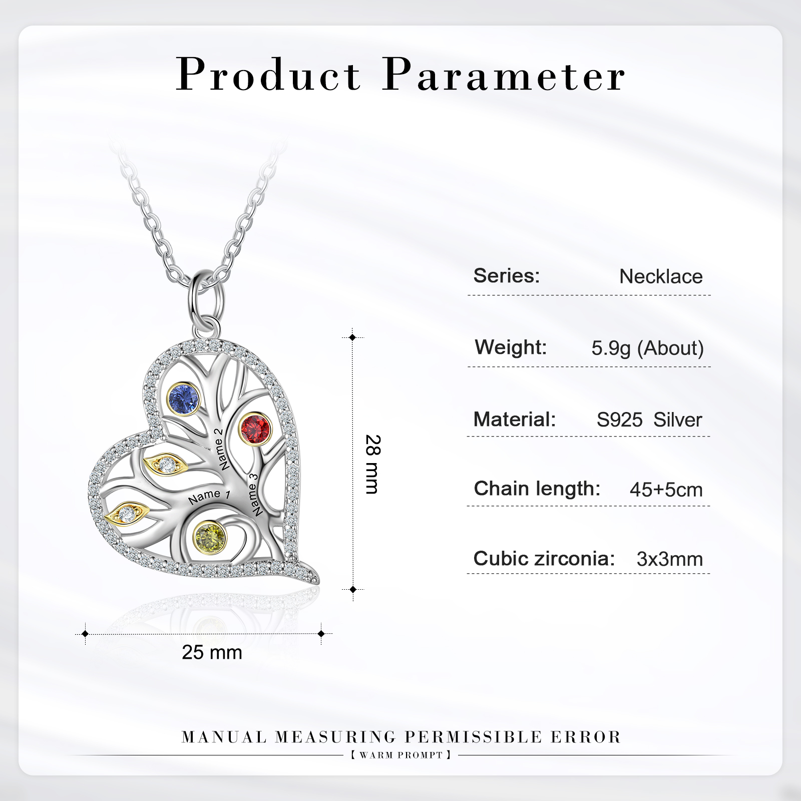 Personalised Family Tree Necklace With 3 Birthstones Custom Names Best Gift For Mother-Jessemade AU