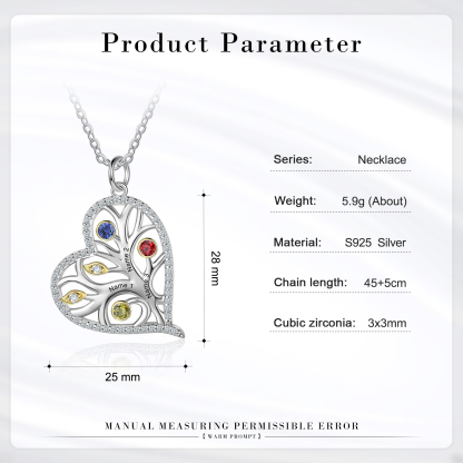 Personalised Family Tree Necklace With 3 Birthstones Custom Names Best Gift For Mother-Jessemade AU