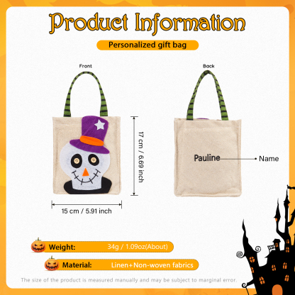 Personalised Halloween Tote Bags Custom 1 Name Halloween Trick or Treat Candy Bags-Jessemade AU