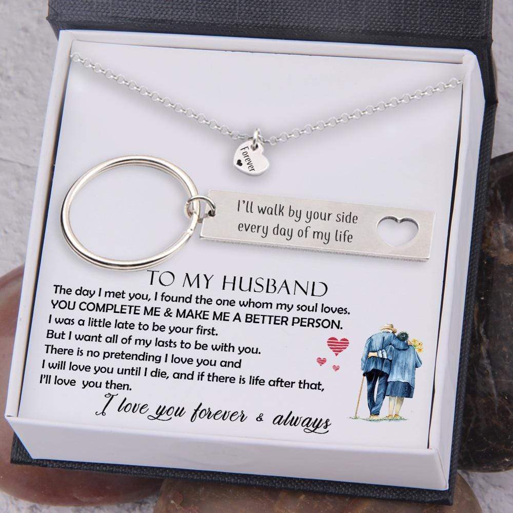 I'll Walk By Your Side Every Day Of My Life, Heart Necklace & Keychain Gift Set Gifts For Husband-Jessemade AU
