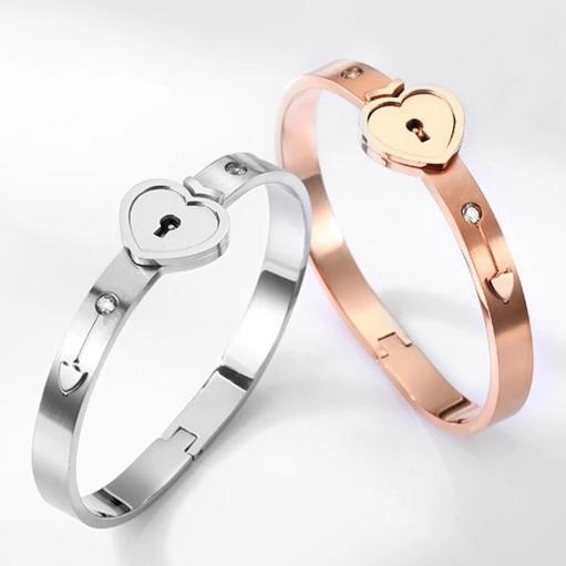 Key to My Heart Couple Key Necklace and Love Lock Bracelet Set-Jessemade AU