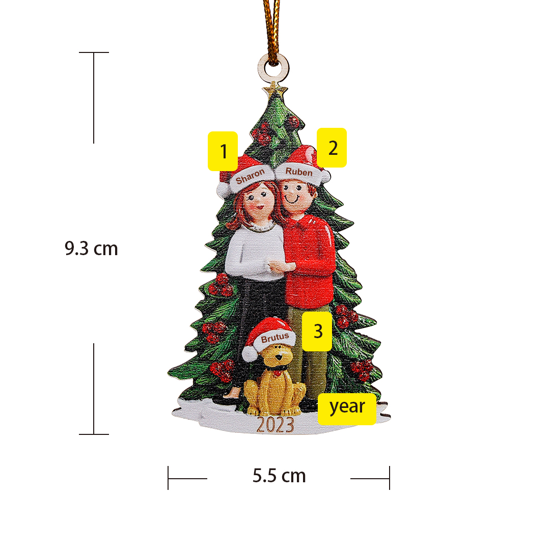 2 Names+Dog Name - Personalised Couples Christmas Tree Ornaments Customised Name & Year Wooden Hanging Ornament Gift for Couples-Jessemade AU