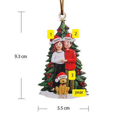 2 Names+Dog Name - Personalised Couples Christmas Tree Ornaments Customised Name & Year Wooden Hanging Ornament Gift for Couples-Jessemade AU