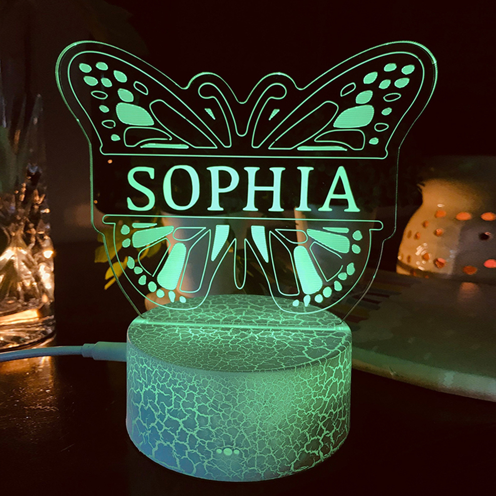 Multi-Coloured Butterfly Night Light Custom Name 3D Acrylic Lamp for Kids Room & Birthday Gift LED Nursery-Jessemade AU