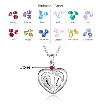 Personalised Baby Foot Necklace With 1 Birthstone Engraved Names Gift For Her-Jessemade AU
