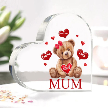 3 Names - Personalised Acrylic Heart Keepsake Custom 2 Texts Teddy Bear Ornaments Gifts for Grandma/Mother-Jessemade AU