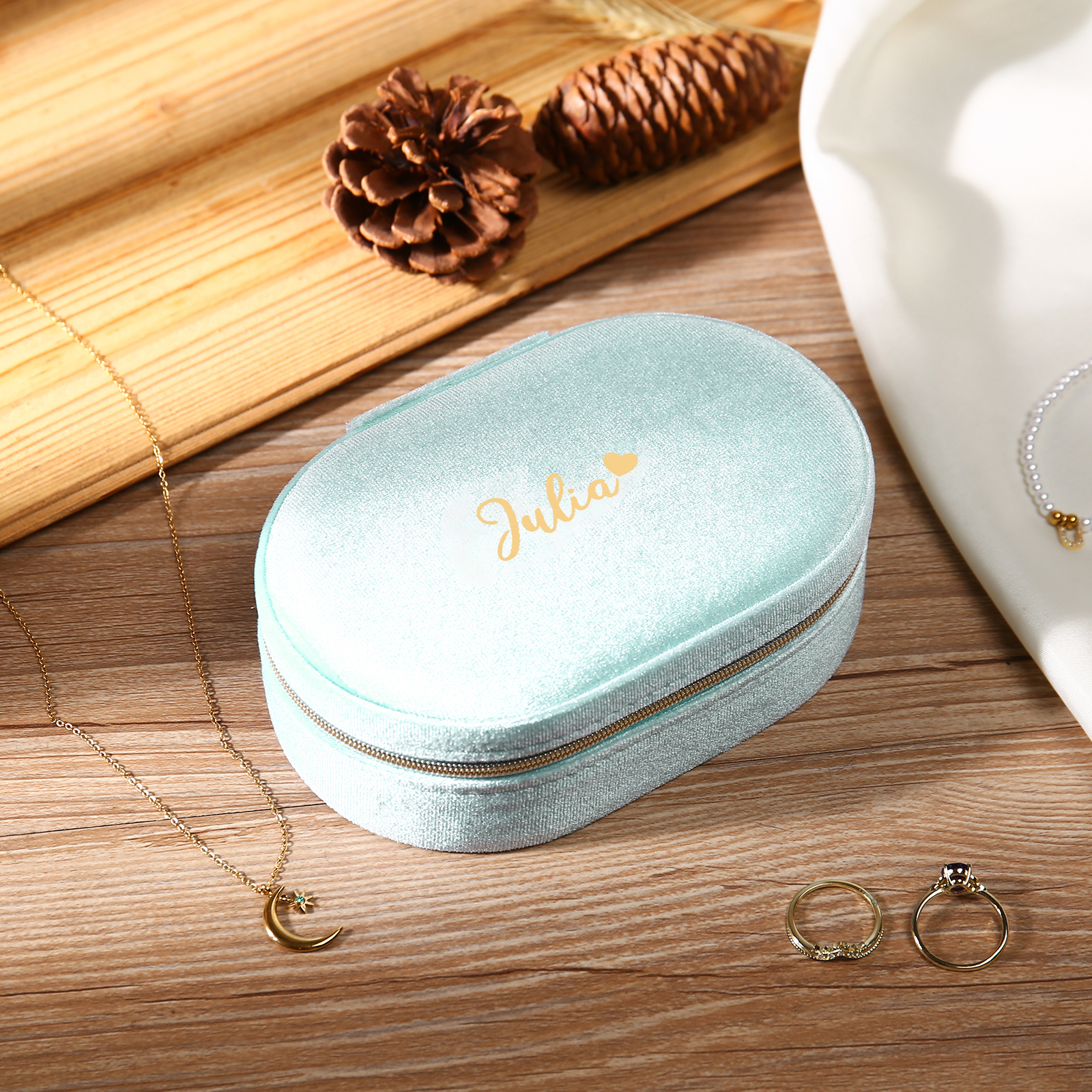 Personalised Name Jewelry Storage Box Zipper Custom Travel Jewelry Box Gifts for Ladies Girls-Jessemade AU