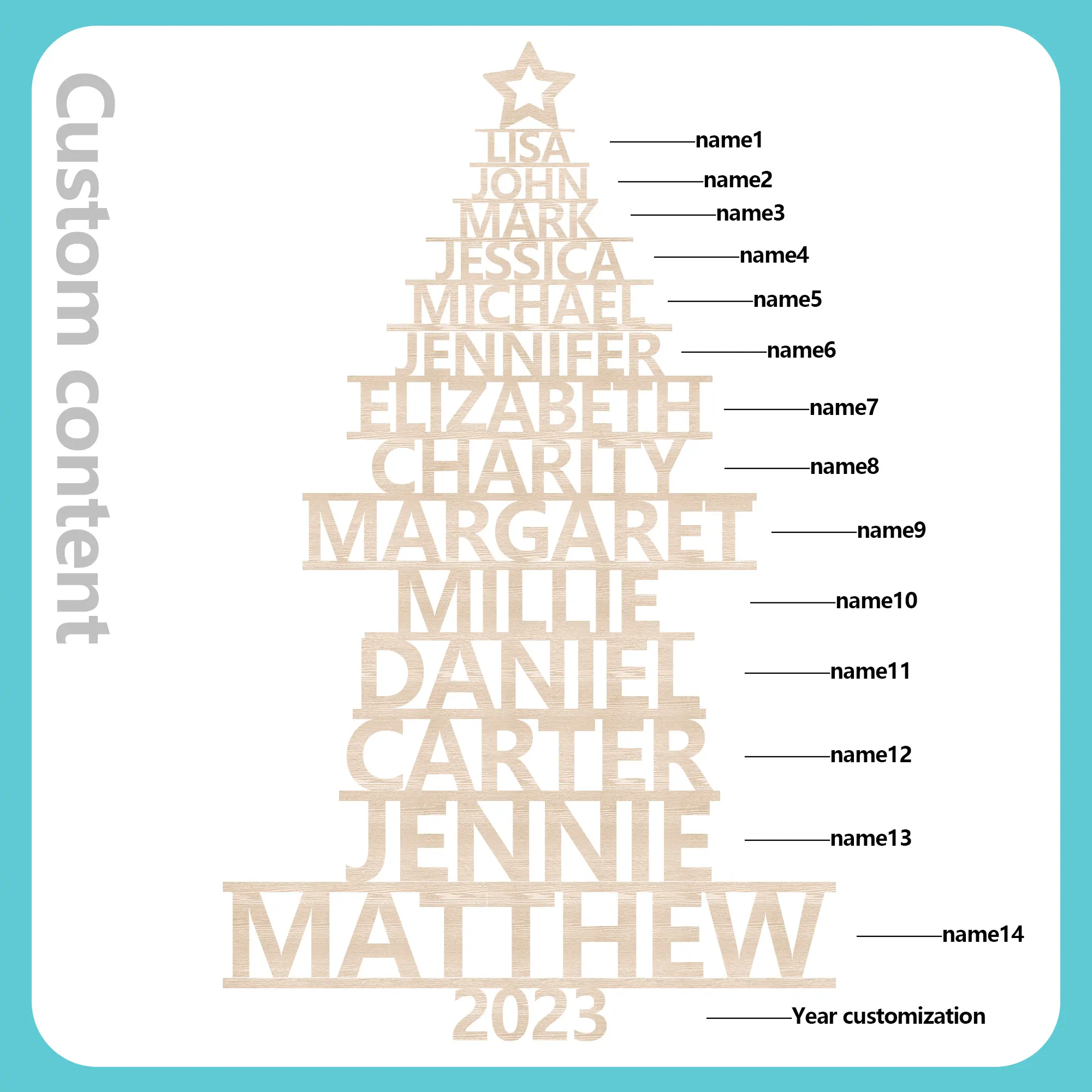 14 Names - Personalised Christmas Tree Ornaments Customised Name Xmas Wooden Decor Gifts for Family Friends-Jessemade AU