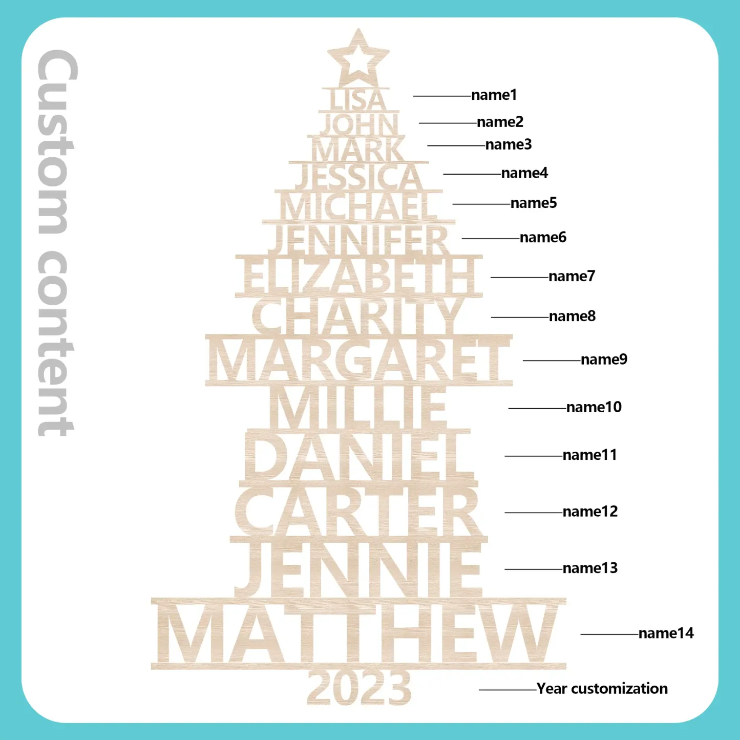 14 Names - Personalised Christmas Tree Ornaments Customised Name Xmas Wooden Decor Gifts for Family Friends-Jessemade AU