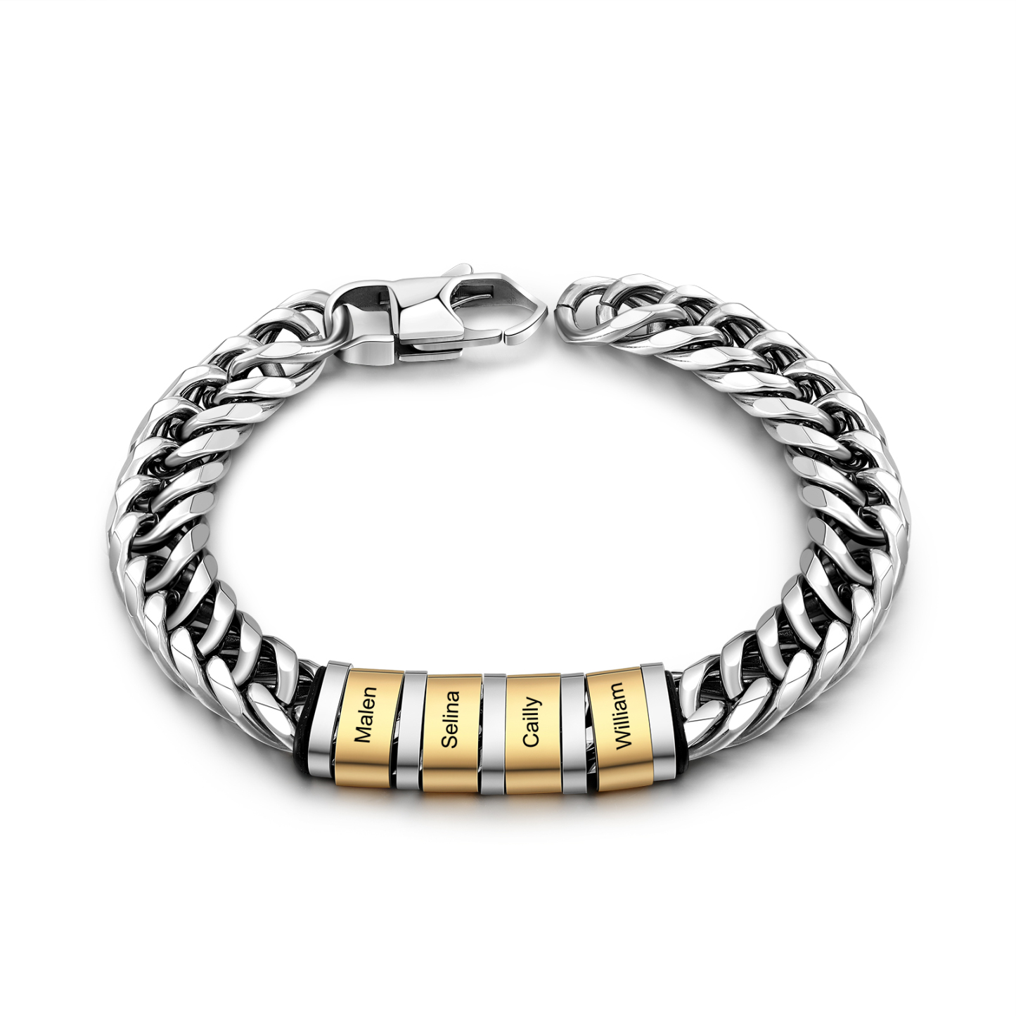 Personalised Cuban Chain Bracelet Custom 4 Names Beads Men's Bracelet-Jessemade AU