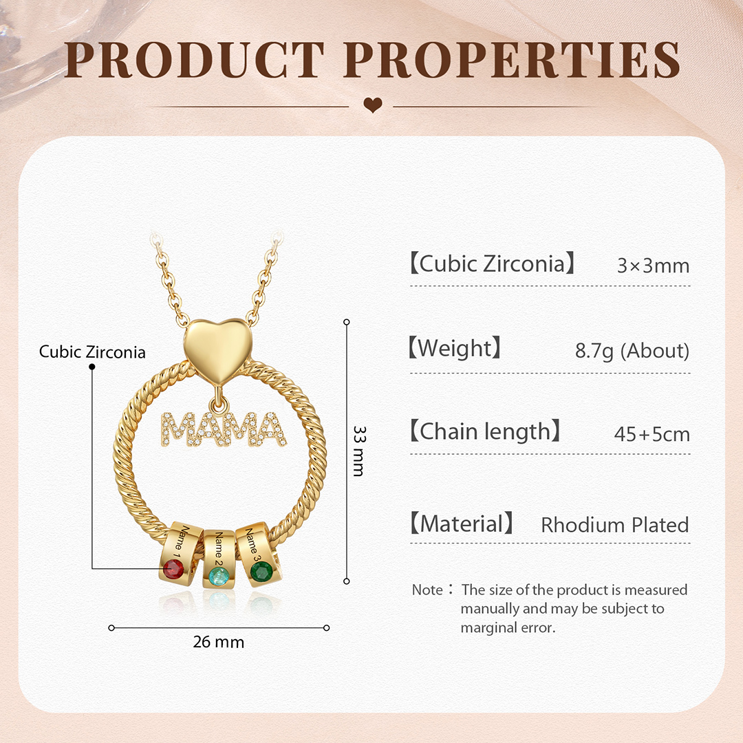3 Names - Personalised Mama Circle Pendant Necklace Custom Names & Birthstones Necklace Mother's Day Gifts-Jessemade AU