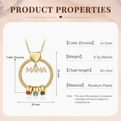 3 Names - Personalised Mama Circle Pendant Necklace Custom Names & Birthstones Necklace Mother's Day Gifts-Jessemade AU