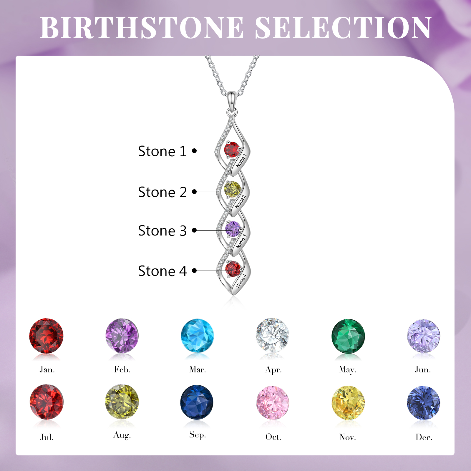 4 Names - Personalised Pendant Necklace Custom Birthstones & Names Necklace Birthday Gift for Her-Jessemade AU