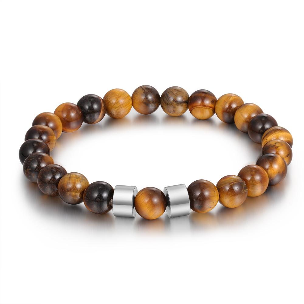 Brown Tiger Eye Men's 2 Names Bracelet-Jessemade AU
