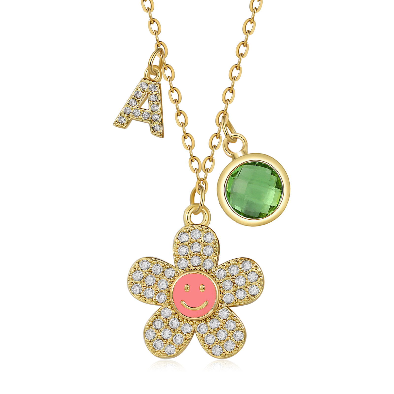 Personalised Flower Necklace Custom Birthstone and Initial Kid's Necklace-Jessemade AU