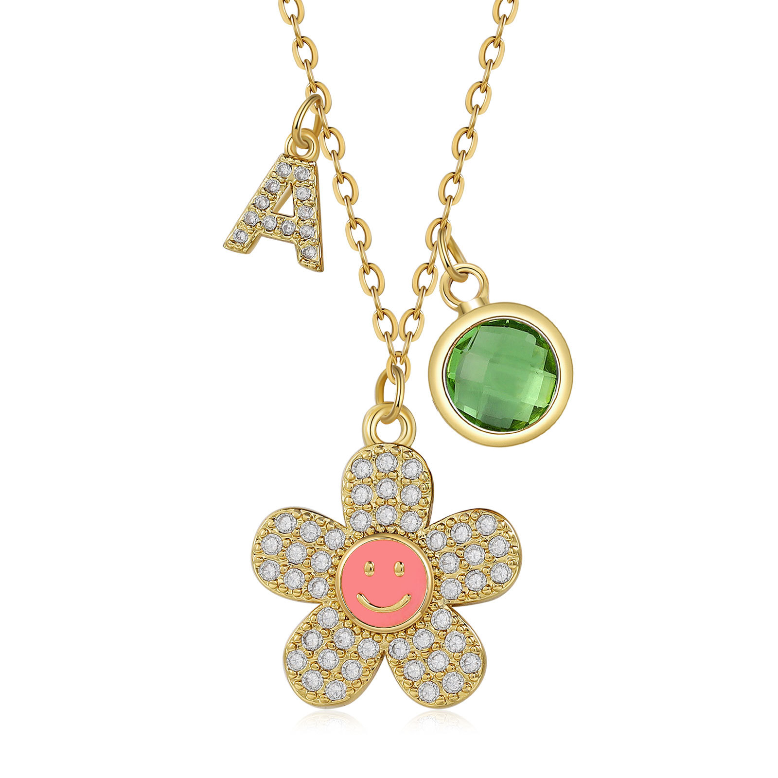 Personalised Flower Necklace Custom Birthstone and Initial Kid's Necklace-Jessemade AU