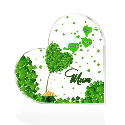 3 Names - Personalised Acrylic Heart Keepsake Custom Text Four-Leaf Clover Ornament Gift for Mother/Grandma-Jessemade AU