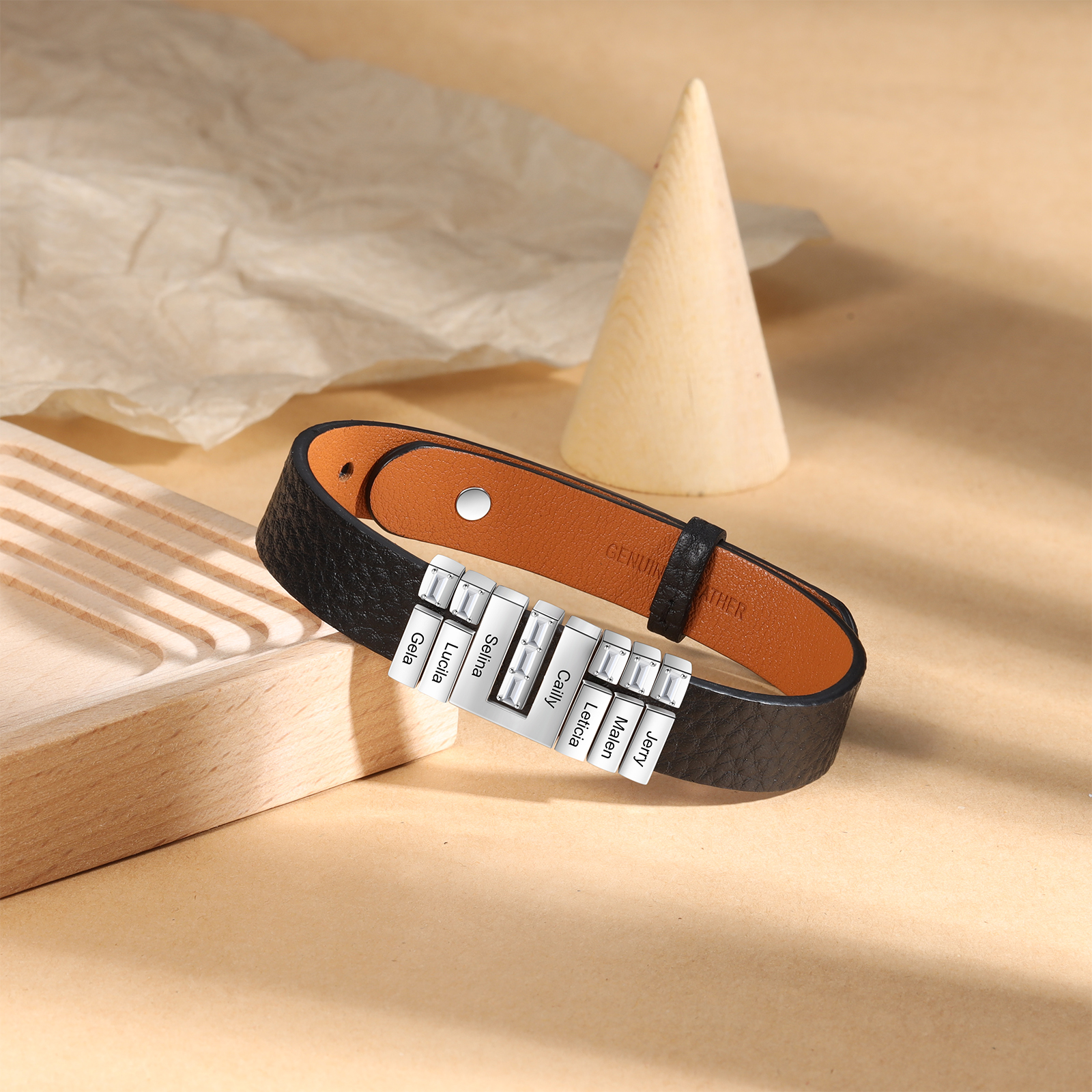 Mother's Day Gifts Personalised Leather Bracelet With 7 Names Gifts For Women-Jessemade AU