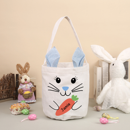 Personalised Bunny Tote Bag Custom Name Bunny Bucket Bag Easter Gifts for Kids-Jessemade AU