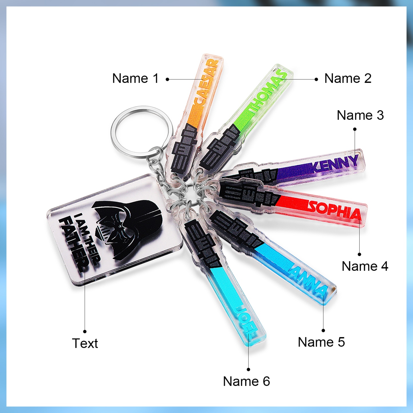 6 Names - Personalised Text & Name Acrylic Keychain Star Wars Gifts for Father/Grandpa-Jessemade AU