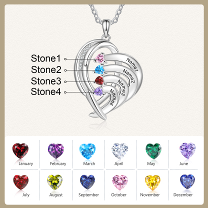 Personalised Heart Wings Necklace With 4 Birthstones Custom Names Necklace Gift For Her-Jessemade AU