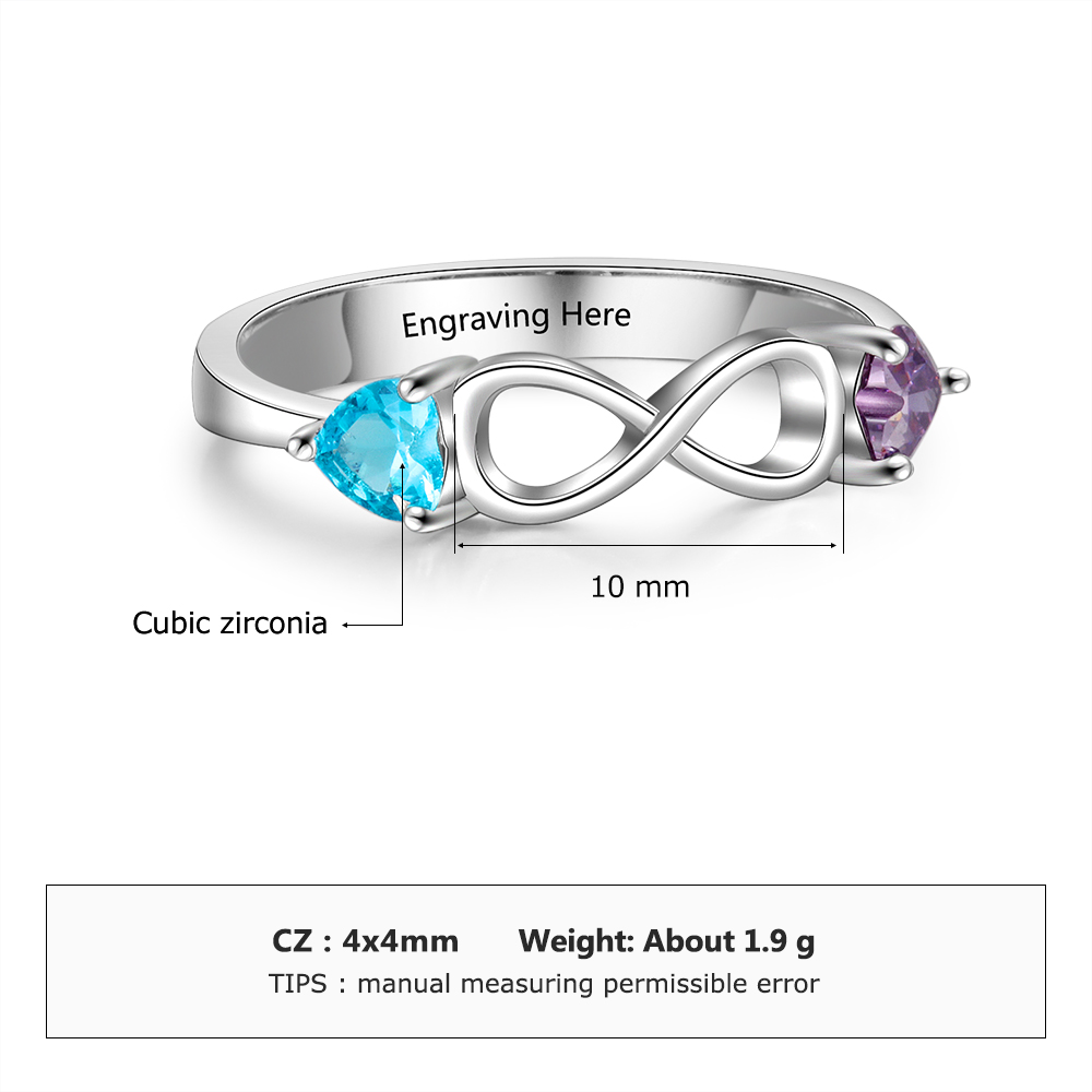 S925 Silver Ring Personalised 2 Birthstones Infinity Ring With Names Gifts For Her-Jessemade AU