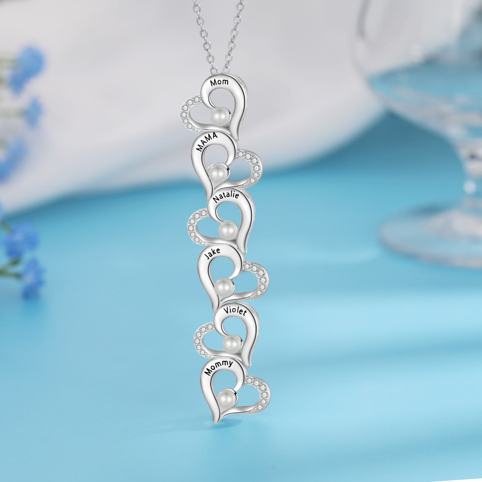 Custom Heart Necklace Engrave 6 Names Family Necklace-Jessemade AU