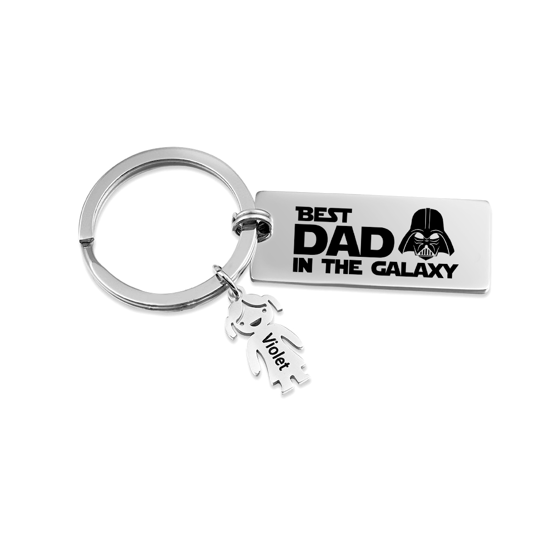 Personalised Best Dad in The Galaxy Keychain with 1 Kid Charm Father's Day Gift-Jessemade AU