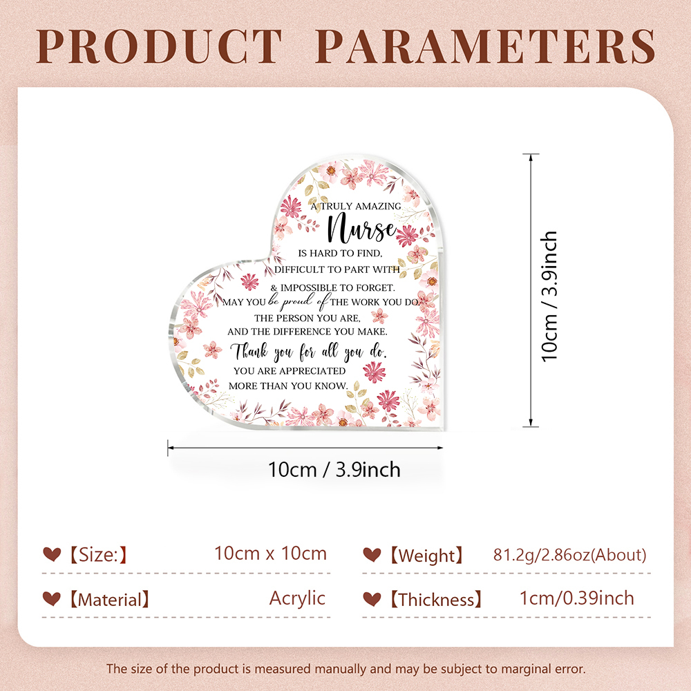 Acrylic Heart Keepsake Flower Ornaments Gifts for Nurses - You Are Appreciated More Than You Know-Jessemade AU