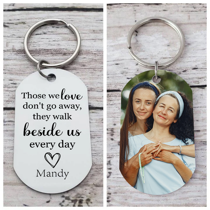Personalised Memorial Photo Keychain Engrave 1 Name Keychain - Those we love don't go away, they walk beside us every day - Loss of Loved One-Jessemade AU