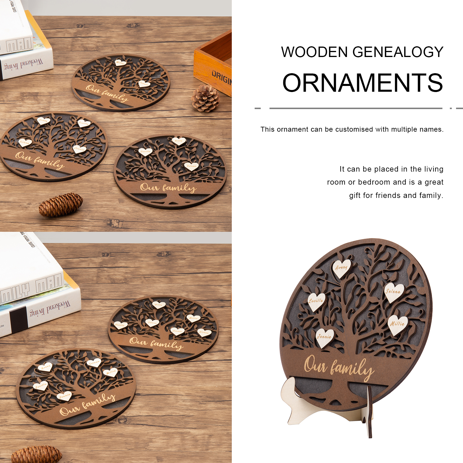 Wooden Family Tree Sign Engrave 5 Names Keepsake Gifts-Jessemade AU