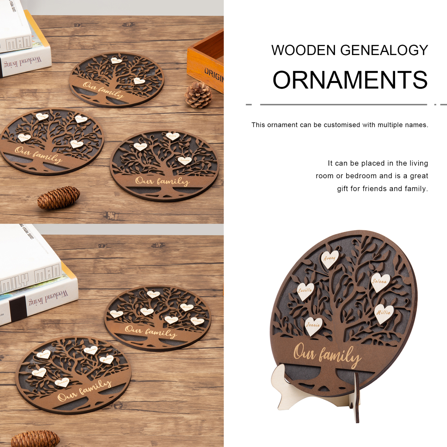 Wooden Family Tree Sign Engrave 5 Names Keepsake Gifts-Jessemade AU