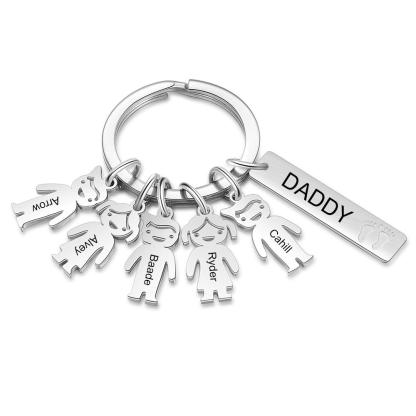Personalised Kids Charm Keychain Engraved 5 Names Key Chain Gifts For Dad-Jessemade AU