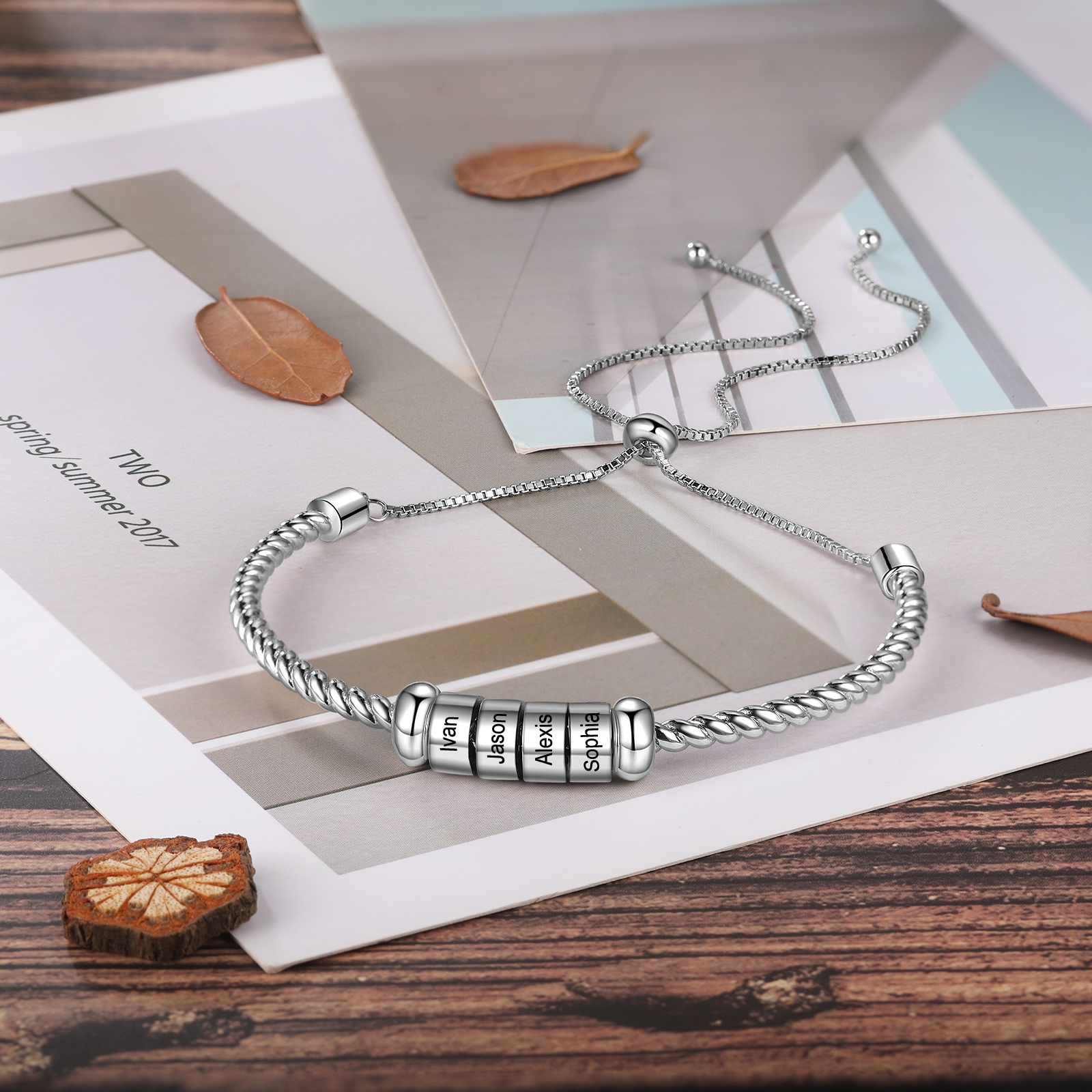 Personalised 4 Names Women's Bracelet With Beads-Jessemade AU