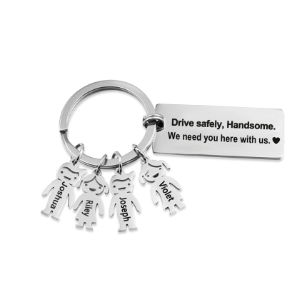 To My Dad Grandpa 4 Kid Charms Keychain "Drive Safely, Daddy"-Jessemade AU