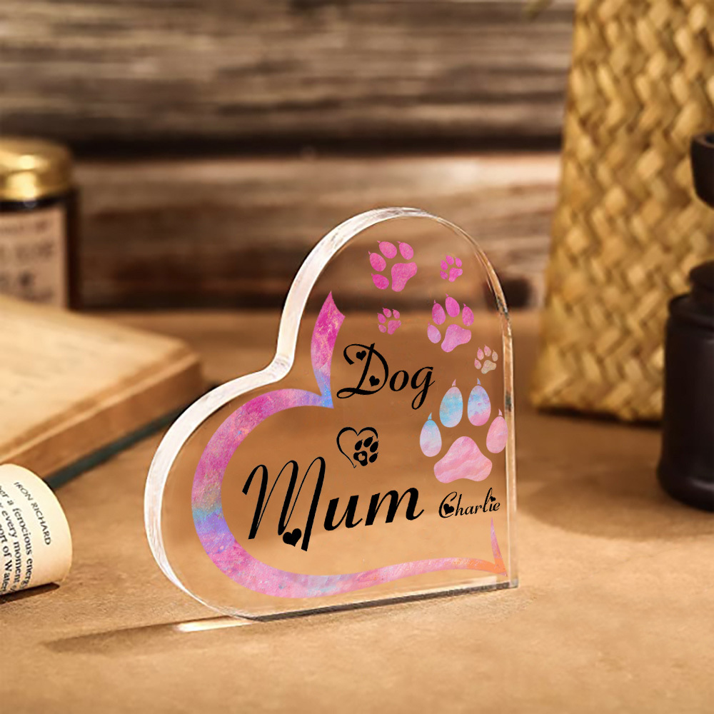 Personalised Acrylic Heart Keepsake Custom 1 Name Dog Footprints Ornaments Gifts for Mum-Jessemade AU