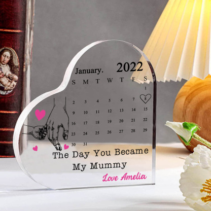 Personalised Acrylic Heart Keepsake Custom Date & Text Calendar Ornaments Hand In Hand - The Day You Became My Mommy/Mummy-Jessemade AU