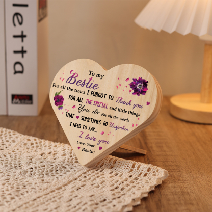 To My Bestie Violet Wooden Heart Keepsake Desktop Ornament "For all the times I forgot to thank you" Friendship Gifts-Jessemade AU